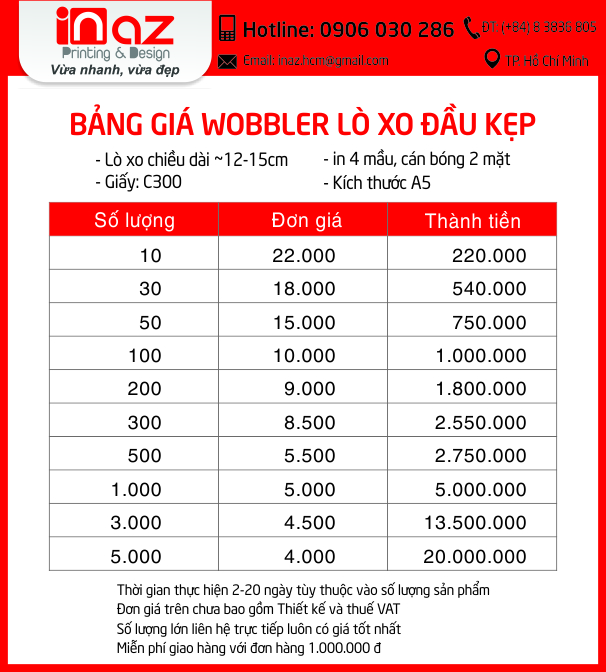 bảng giá sản xuất wobbler quảng cáo